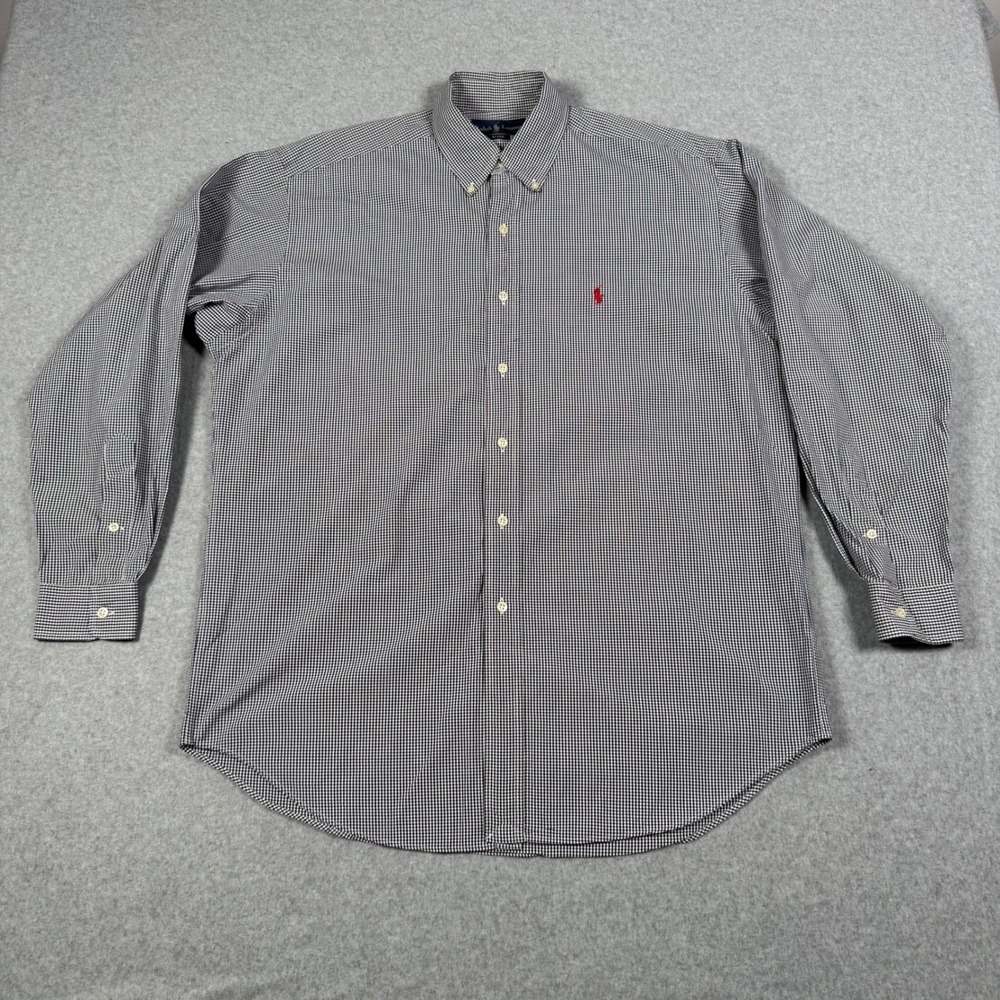 Ralph Lauren Blake Mens M Gingham Button Down Shirt Navy Blue Preppy Blokecore